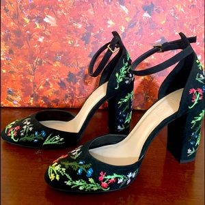 Office London Floral Embroidered Heel Sandals